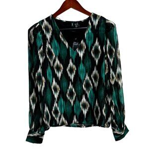 Vero Moda Women's V-Neck Long Sleeve Top Medium Black & Green
